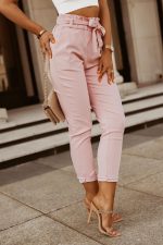 Hlače s pasom Helen, roza - slika 3