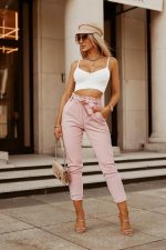 Hlače s pasom Helen, roza - slika 2