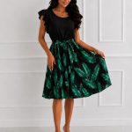 Obleka Teja, black floral