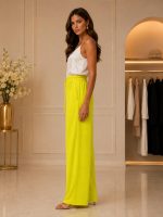Hlače Moss – široke elegantne ženske hlače, rumene - slika 3