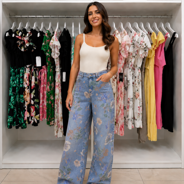 Jeans hlače Bloom z rožami
