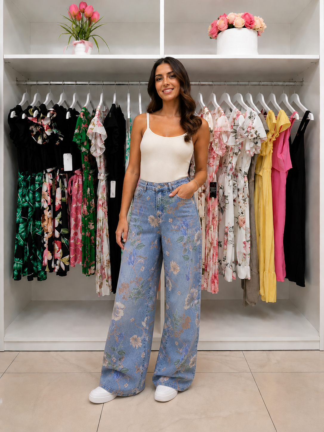 jeans hlače Bloom (4) Jeans hlače Bloom z rožami - slika 1