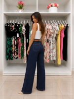Jeans hlače Ellena, temno modre s pasom - slika 4