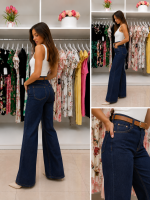 Jeans hlače Ellena, temno modre s pasom - slika 5